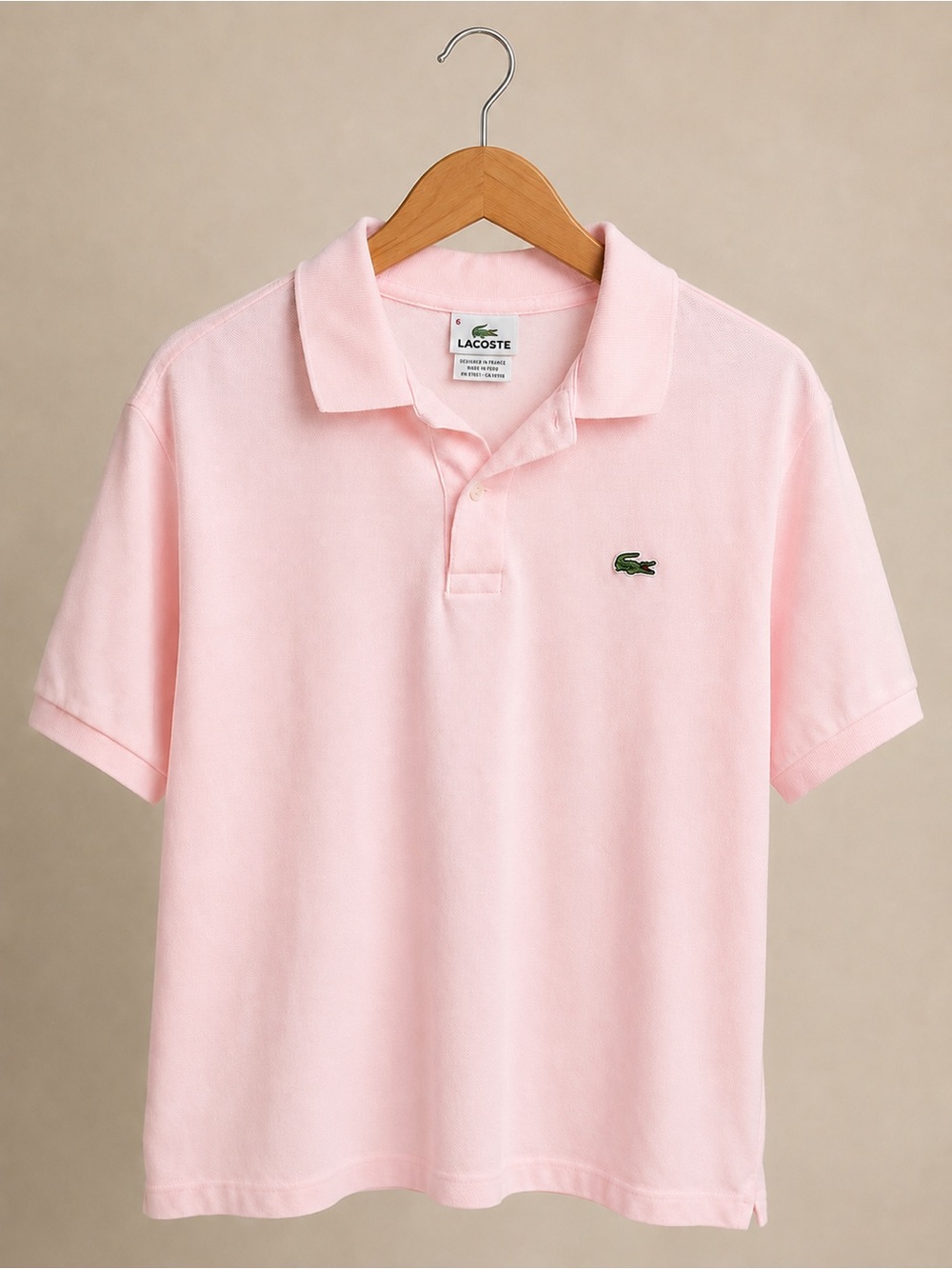 Lacoste Classic Piqué Polo Shirt Pink Men’s Size 6 (XL) Crocodile Logo
